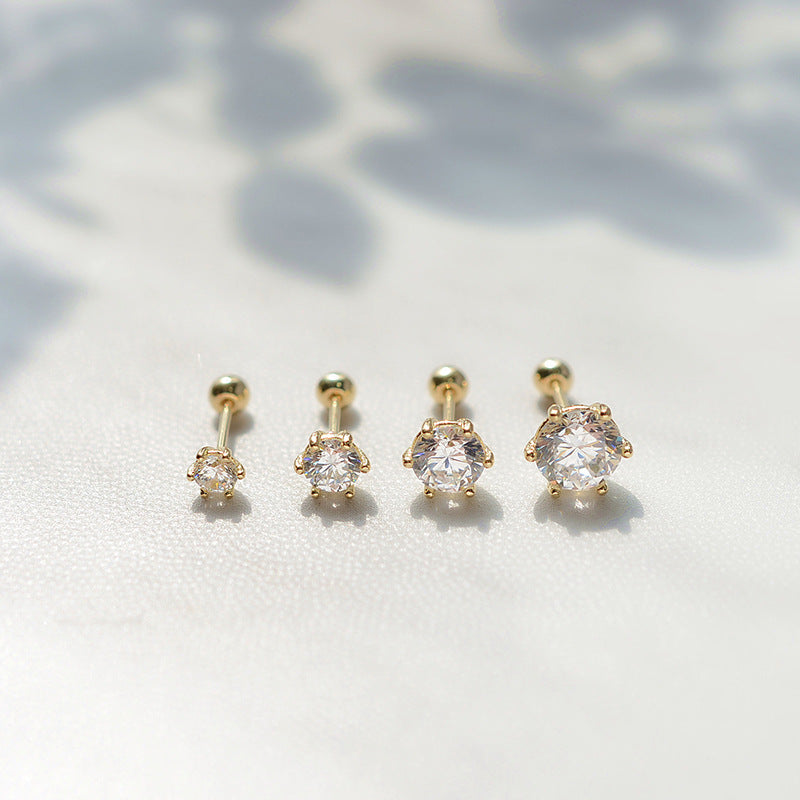 10k Solid Gold Little CZ Screw Ball Stud (1pc single)