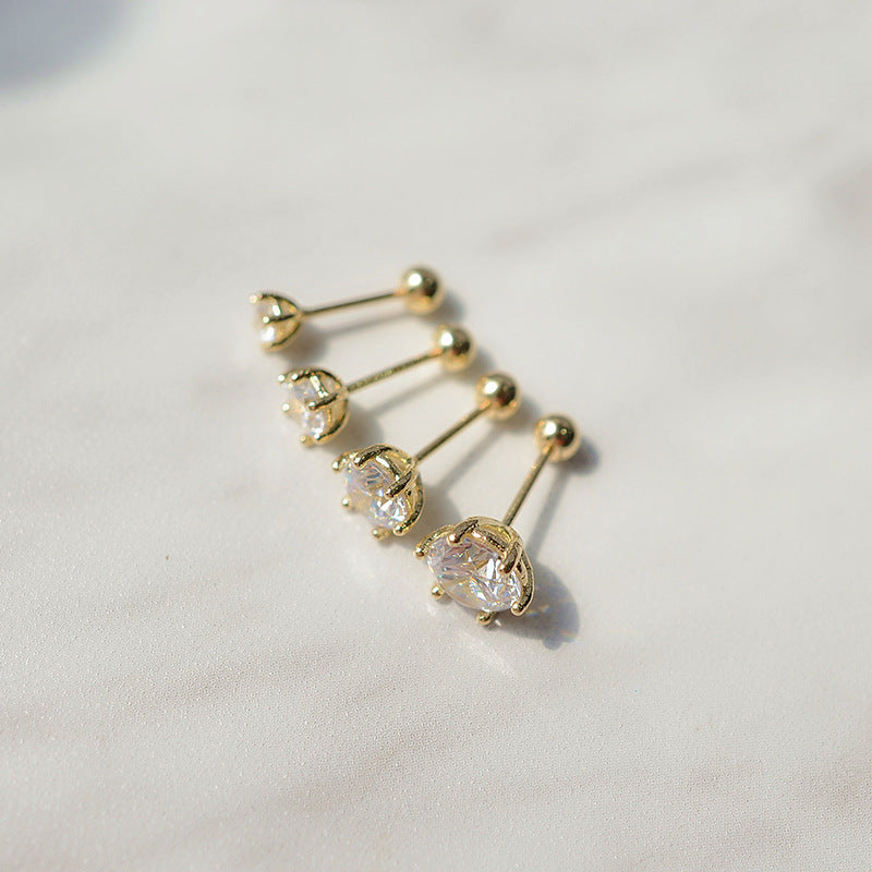 10k Solid Gold Little CZ Screw Ball Stud (1pc single)