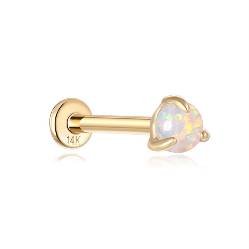 14k Solid Gold Round Opal Flatback Stud (1pc single)