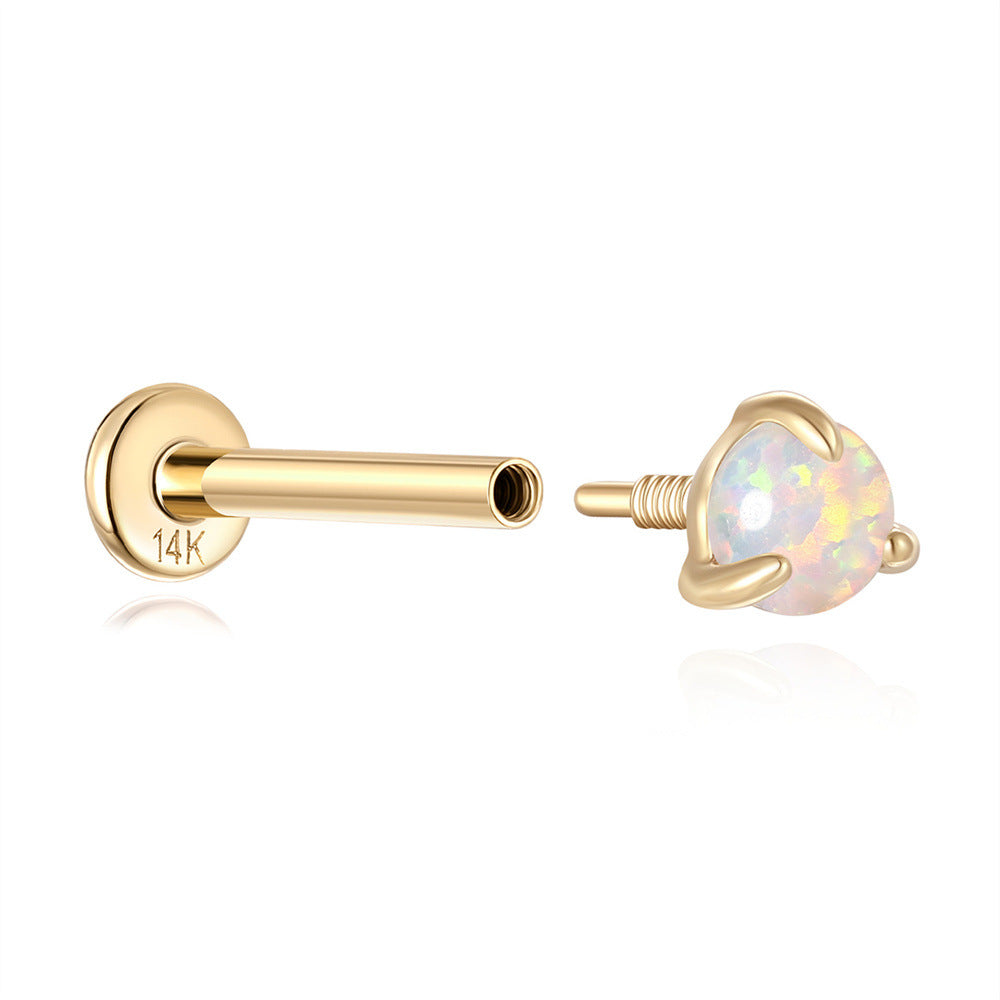 14k Solid Gold Round Opal Flatback Stud (1pc single)