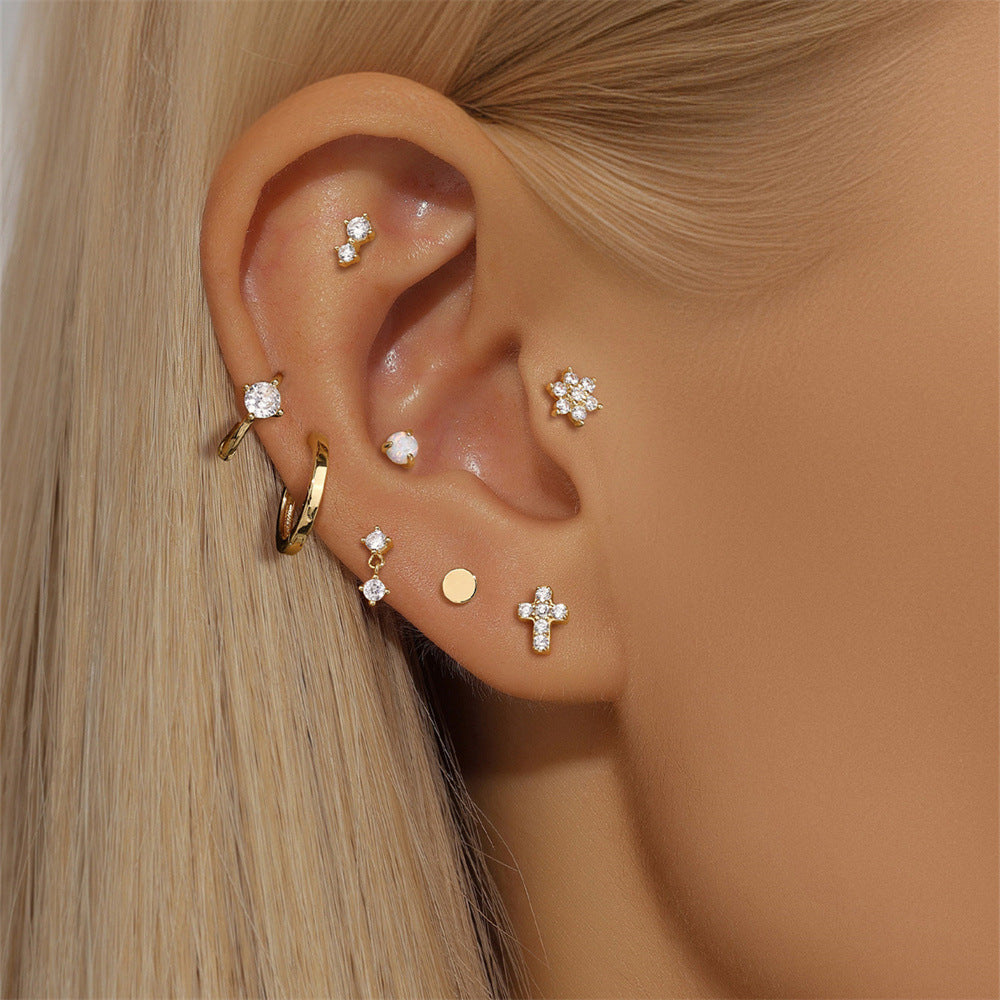 14k Solid Gold Round Opal Flatback Stud (1pc single)