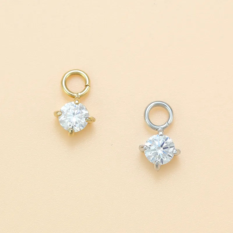 Round | Stainless Steel CZ Earring Charms