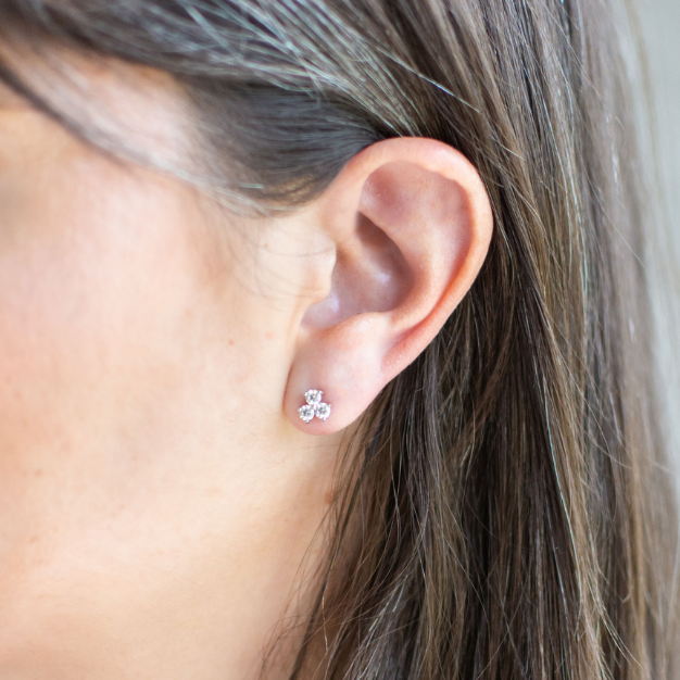 Moissanite Clover Studs in Sterling Silver