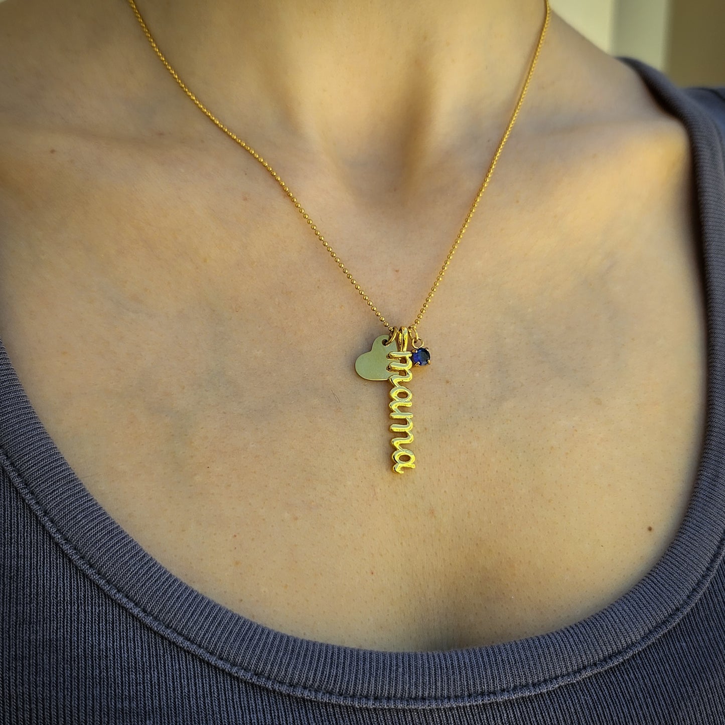 Gold Birthstone Mama Engraved Necklace