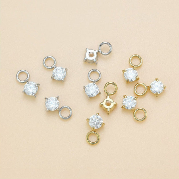 Round | Stainless Steel CZ Earring Charms