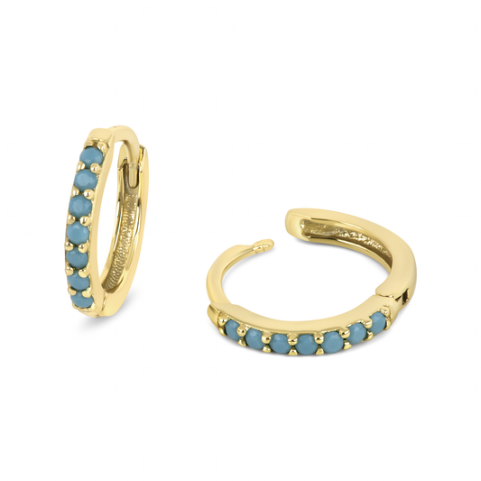 Turquoise Micropavé Huggies (8mm) in Sterling Silver