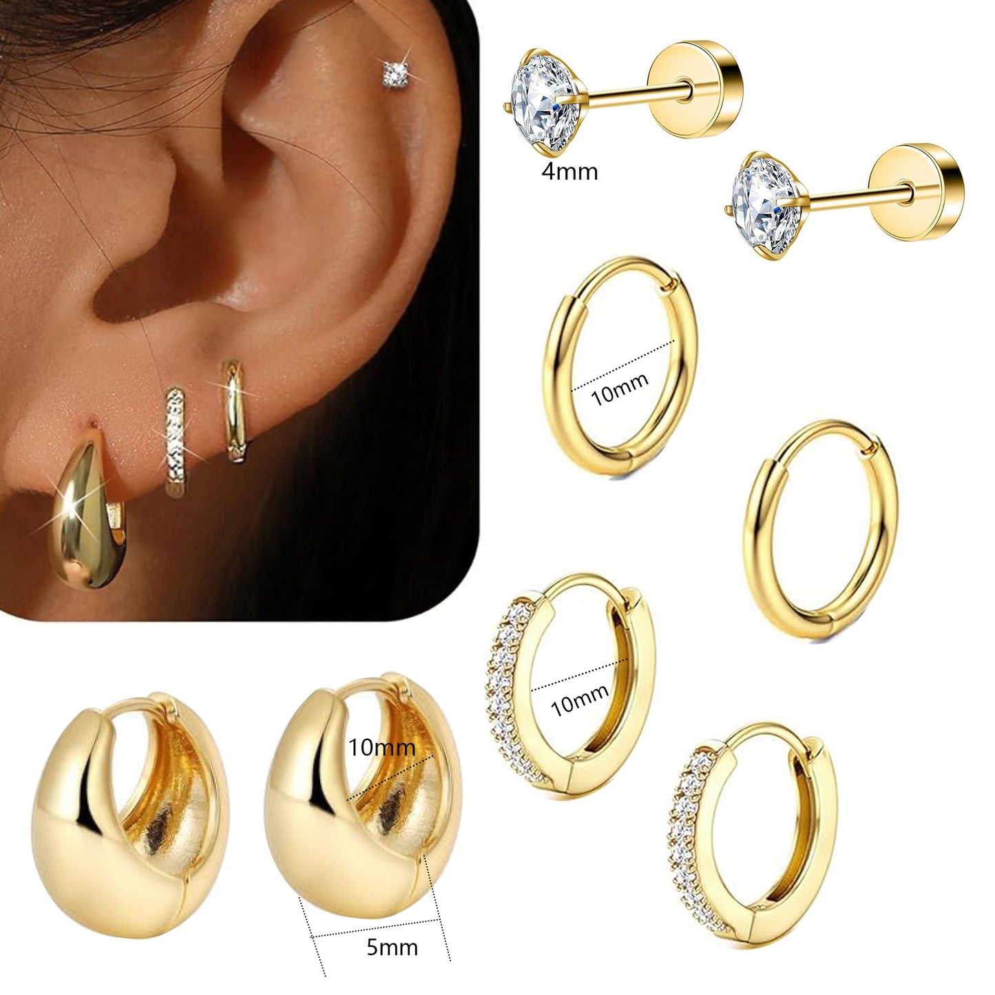 Waterproof Gold April Earring Set