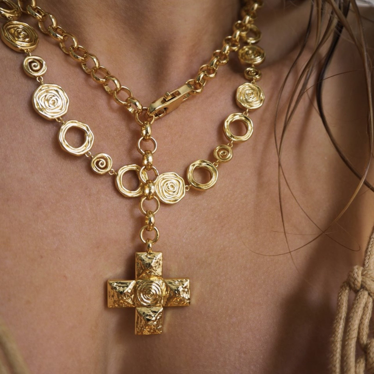 Cross Long Rolo Necklace