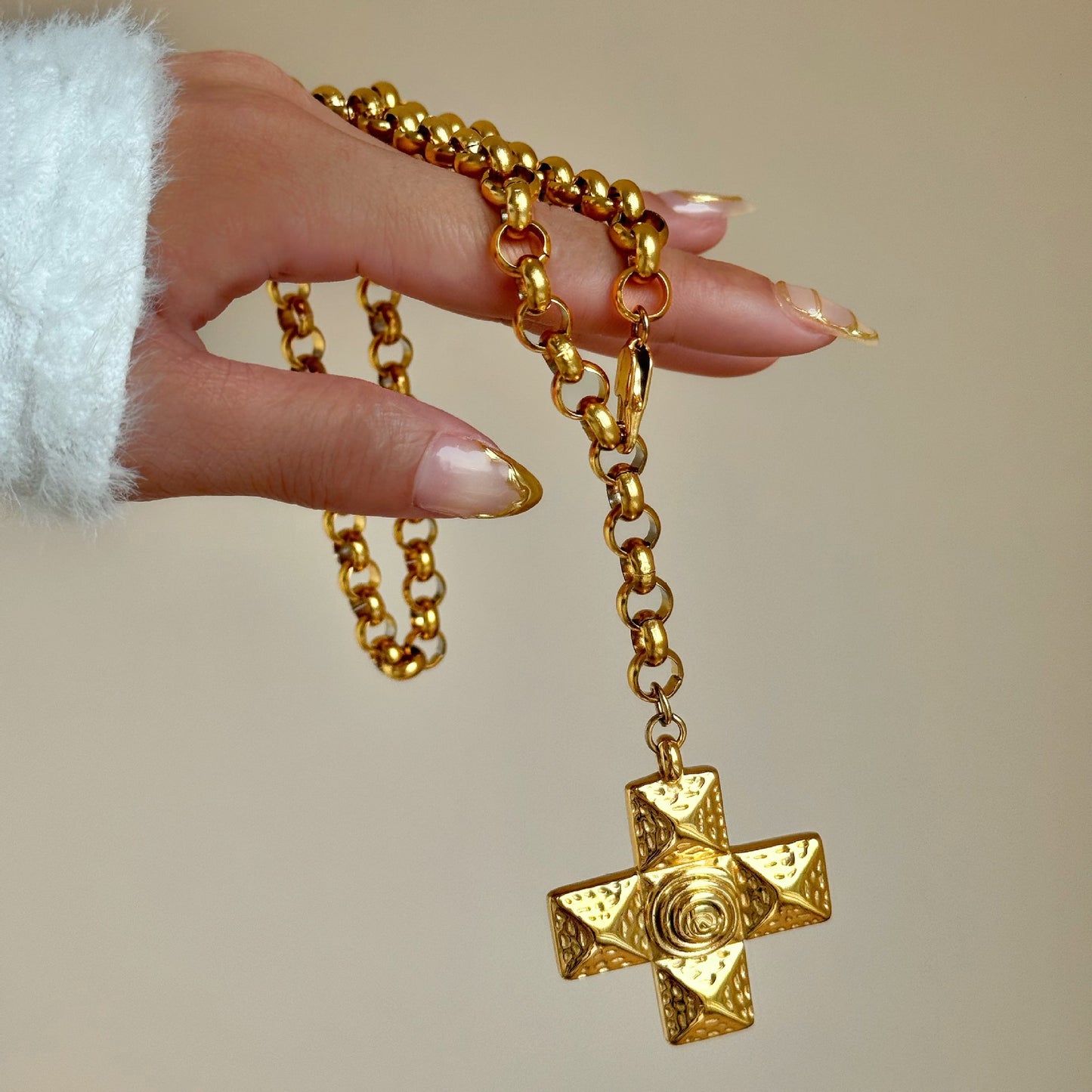 Cross Long Rolo Necklace
