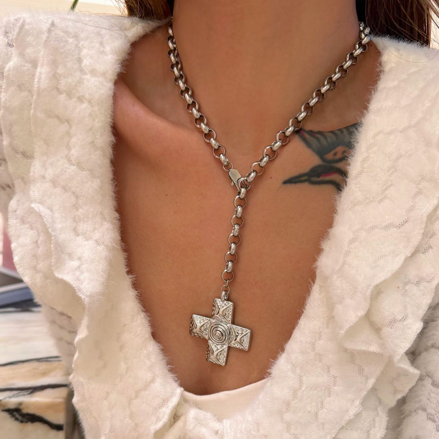 Cross Long Rolo Necklace