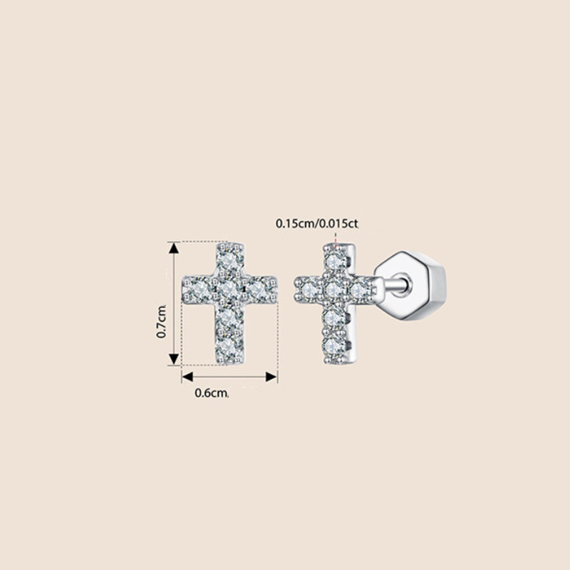 Cross Moissanite Studs in Sterling Silver