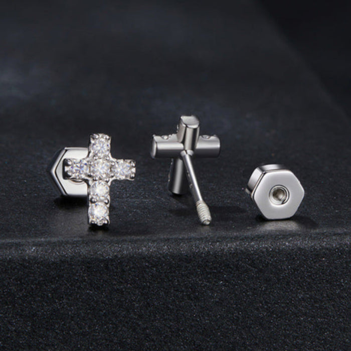 Cross Moissanite Studs in Sterling Silver