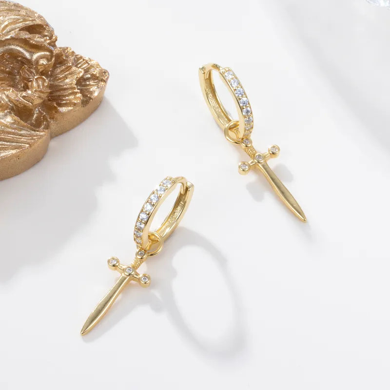 Dagger Huggies in Sterling Silver