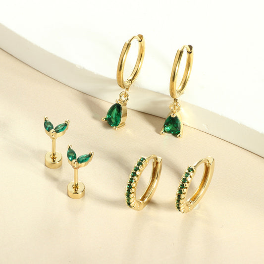 Waterproof Golden Glow Green Earring Set