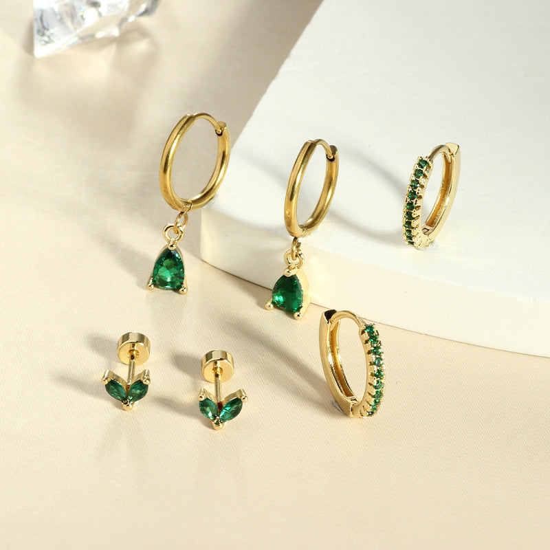 Waterproof Golden Glow Green Earring Set