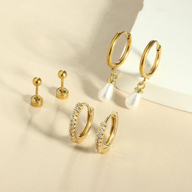 Waterproof Golden Pearl Earring Set