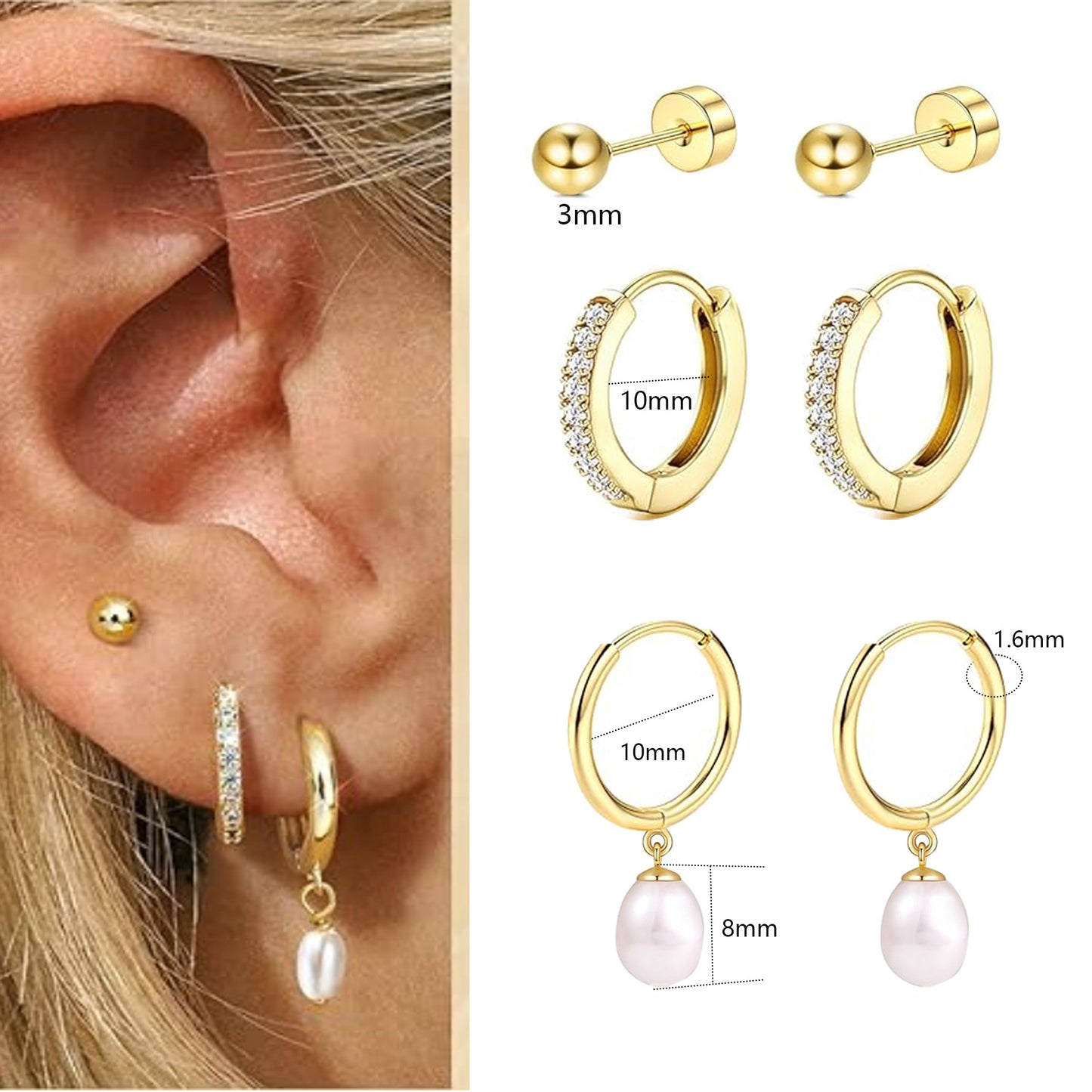 Waterproof Golden Pearl Earring Set