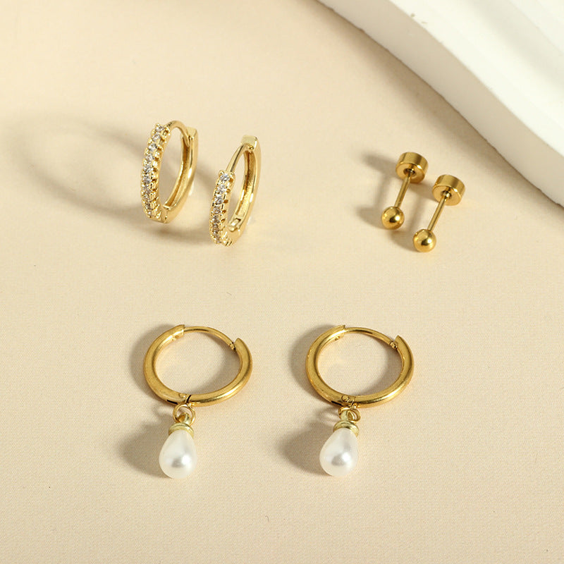 Waterproof Golden Pearl Earring Set