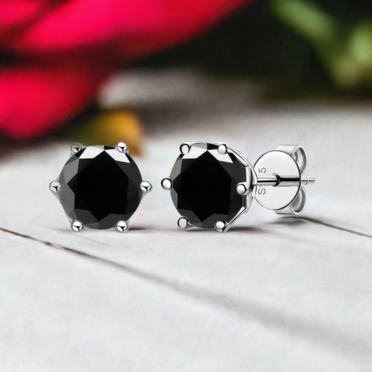 Black Moissanite Studs in Sterling Silver