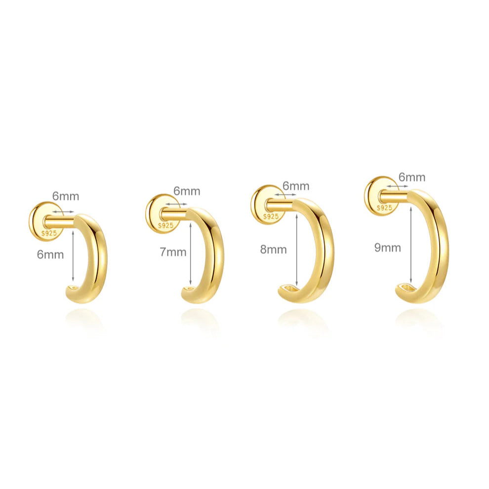 Hybrid Huggie Flatback Stud in Sterling Silver (1pc single)