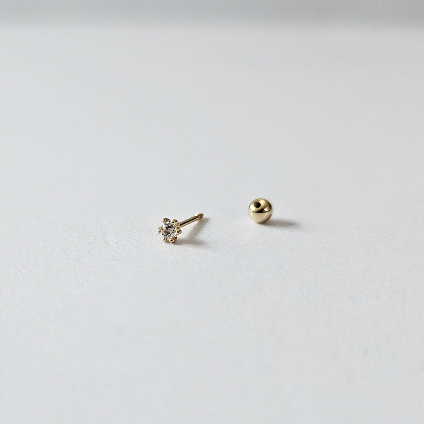 10k Solid Gold Little CZ Screw Ball Stud (1pc single)