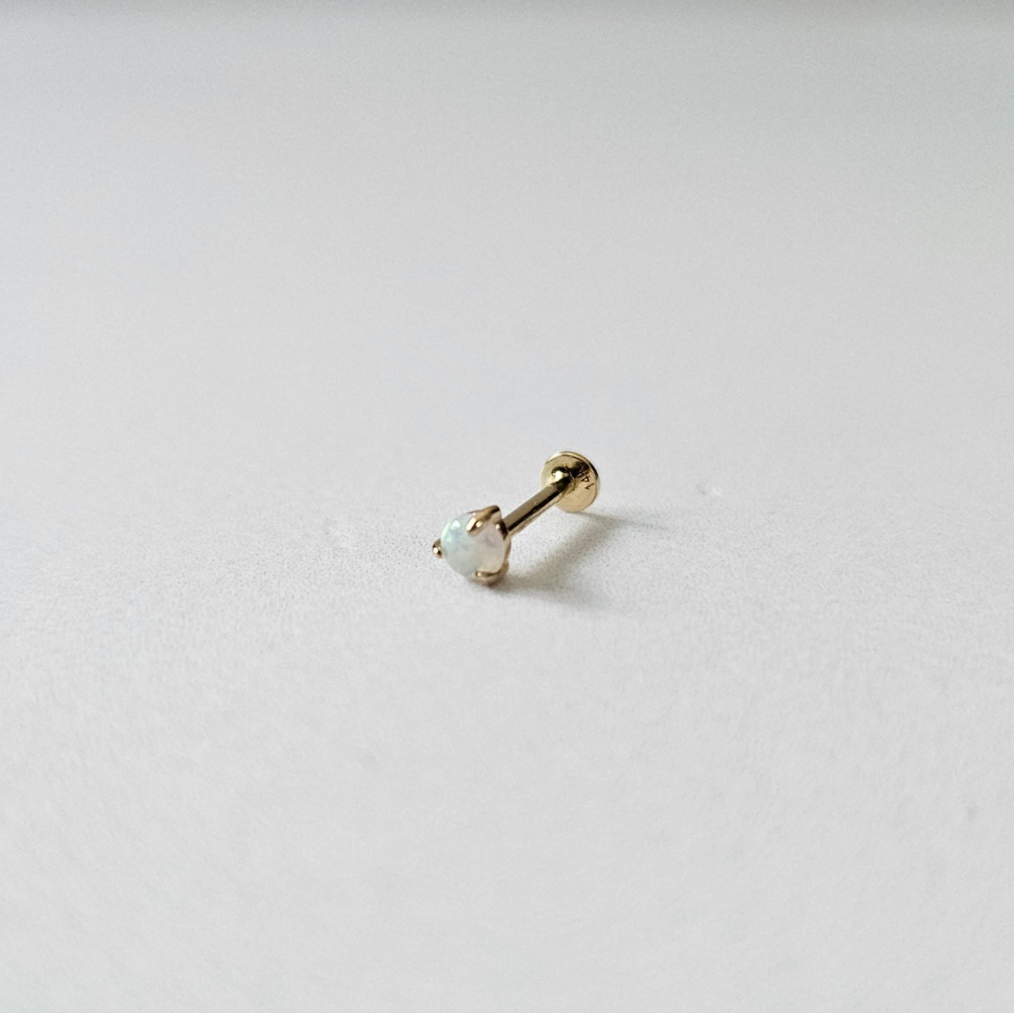 14k Solid Gold Round Opal Flatback Stud (1pc single)