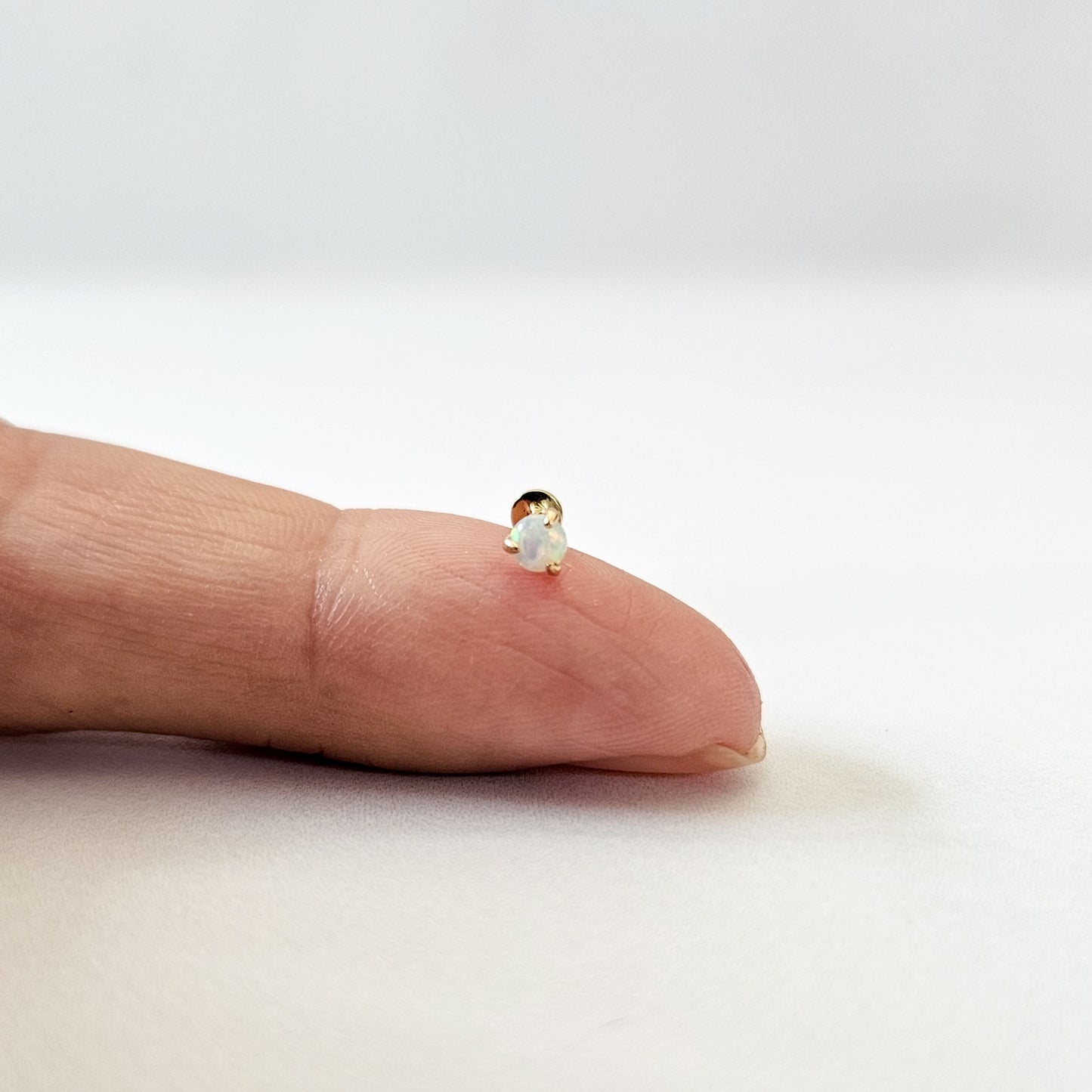 14k Solid Gold Round Opal Flatback Stud (1pc single)