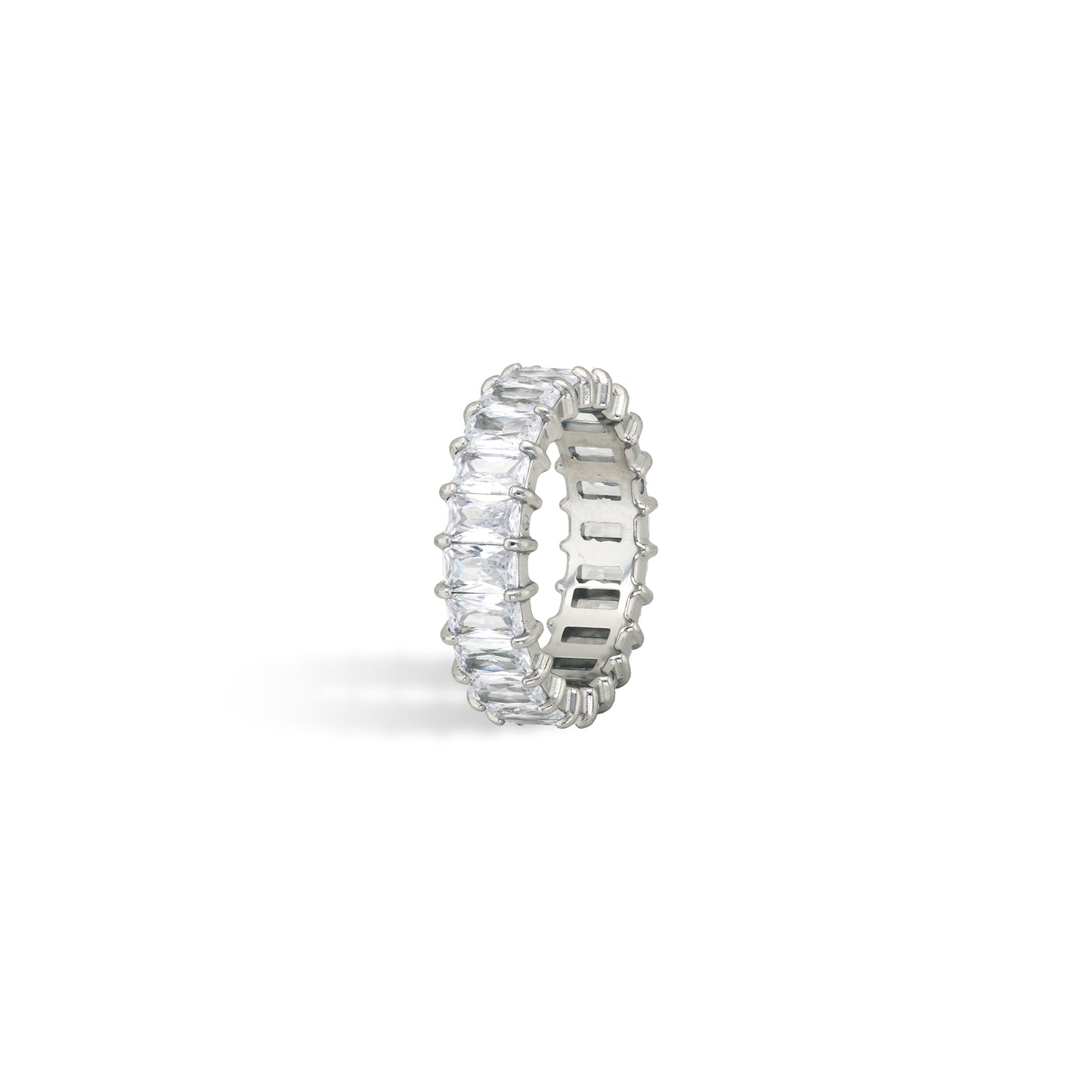 Classic Silver Emerald Cut Eternity Ring