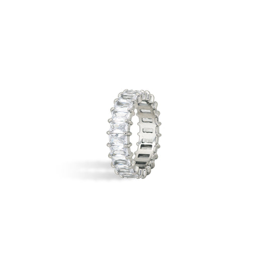 Classic Silver Emerald Cut Eternity Ring