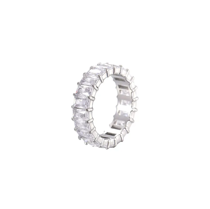 Classic Silver Emerald Cut Eternity Ring