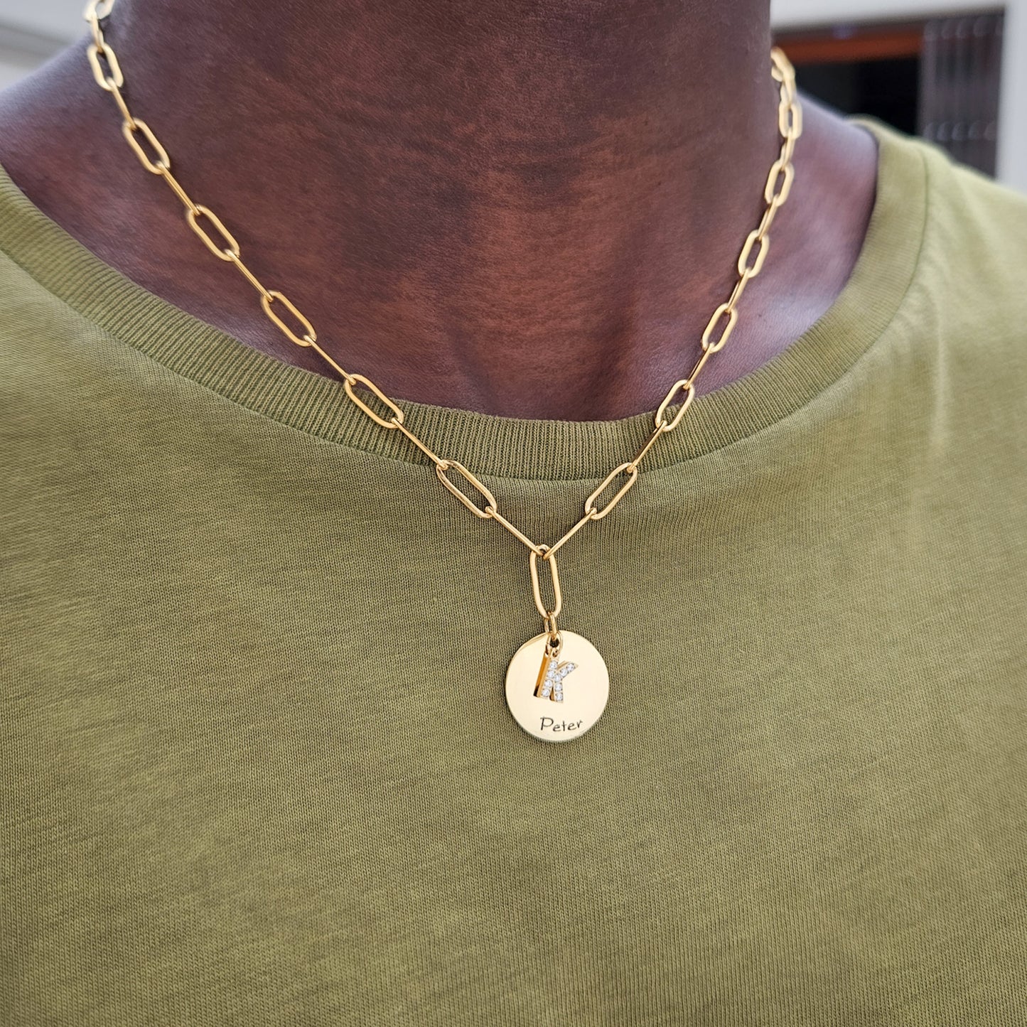 Gold Engraved Letter Necklace