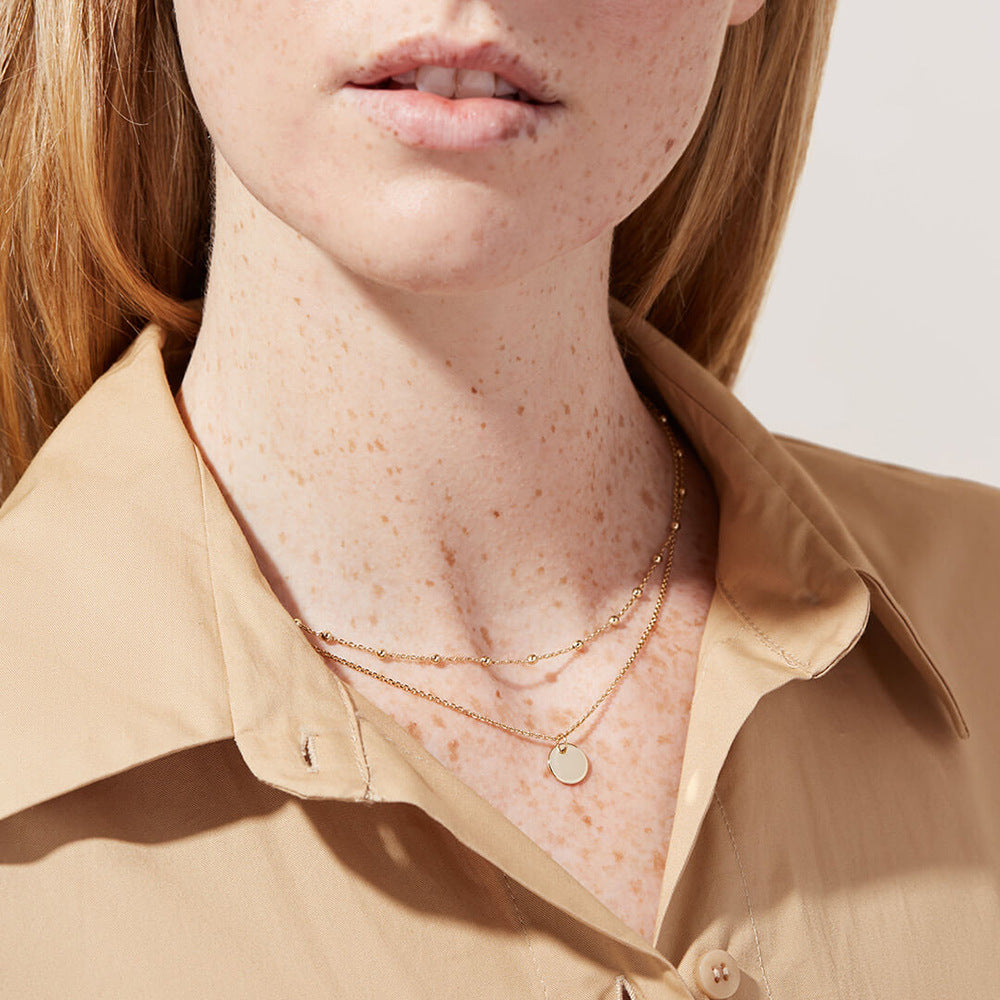 Gold Round Disc Duo Necklace