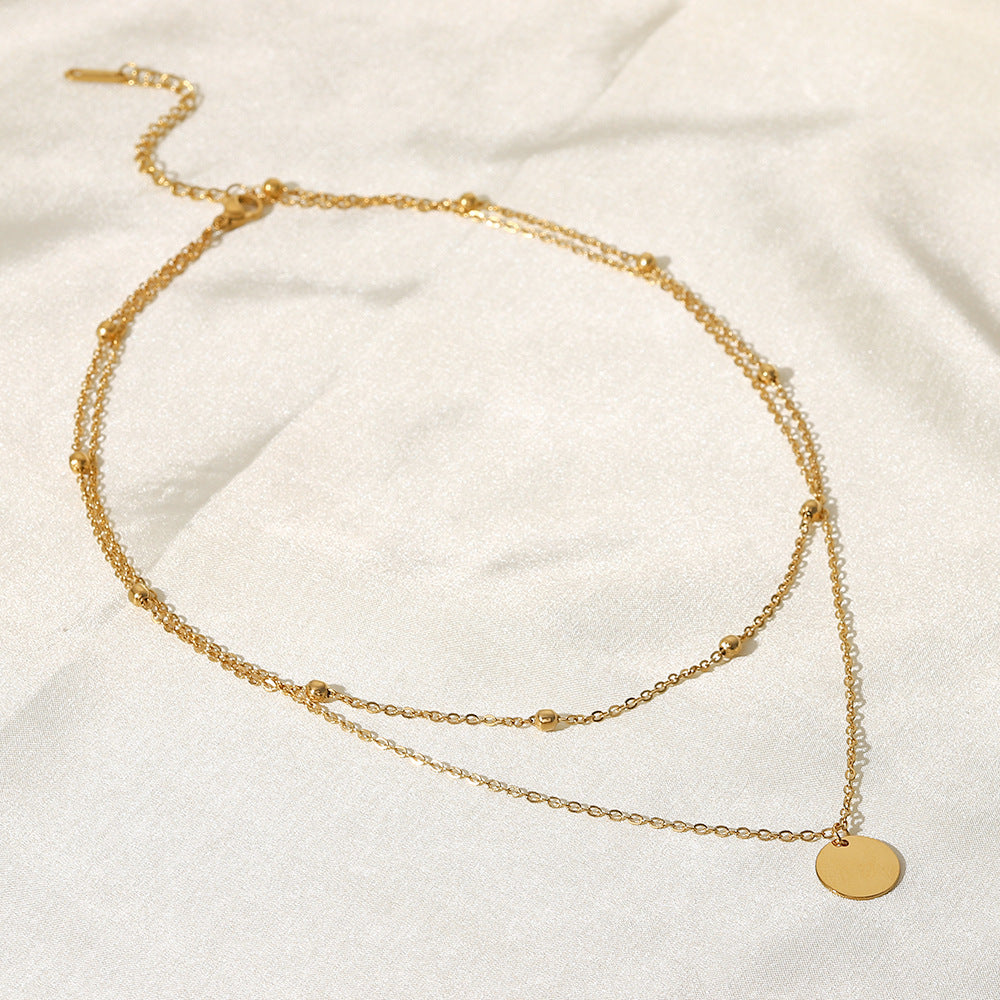 Gold Round Disc Duo Necklace