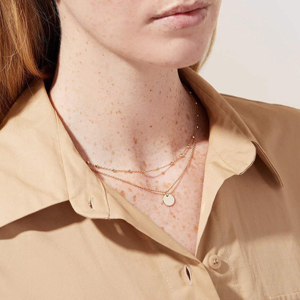 Gold Round Disc Duo Necklace
