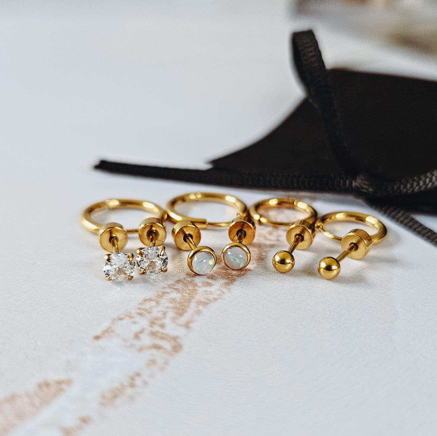 Waterproof Gold Opal Earring Set