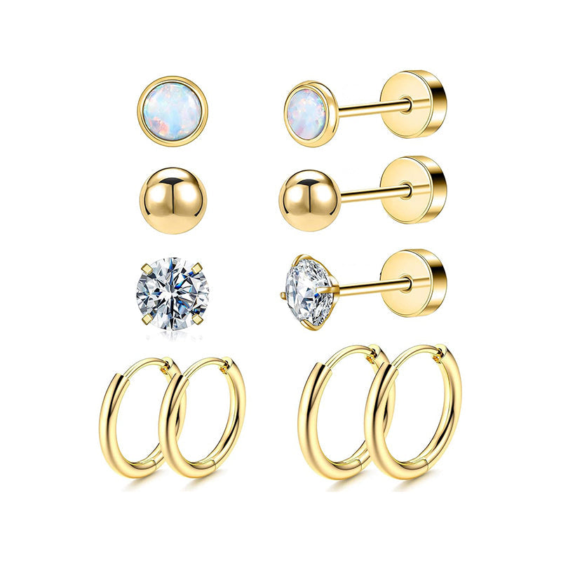 Waterproof Gold Opal Earring Set