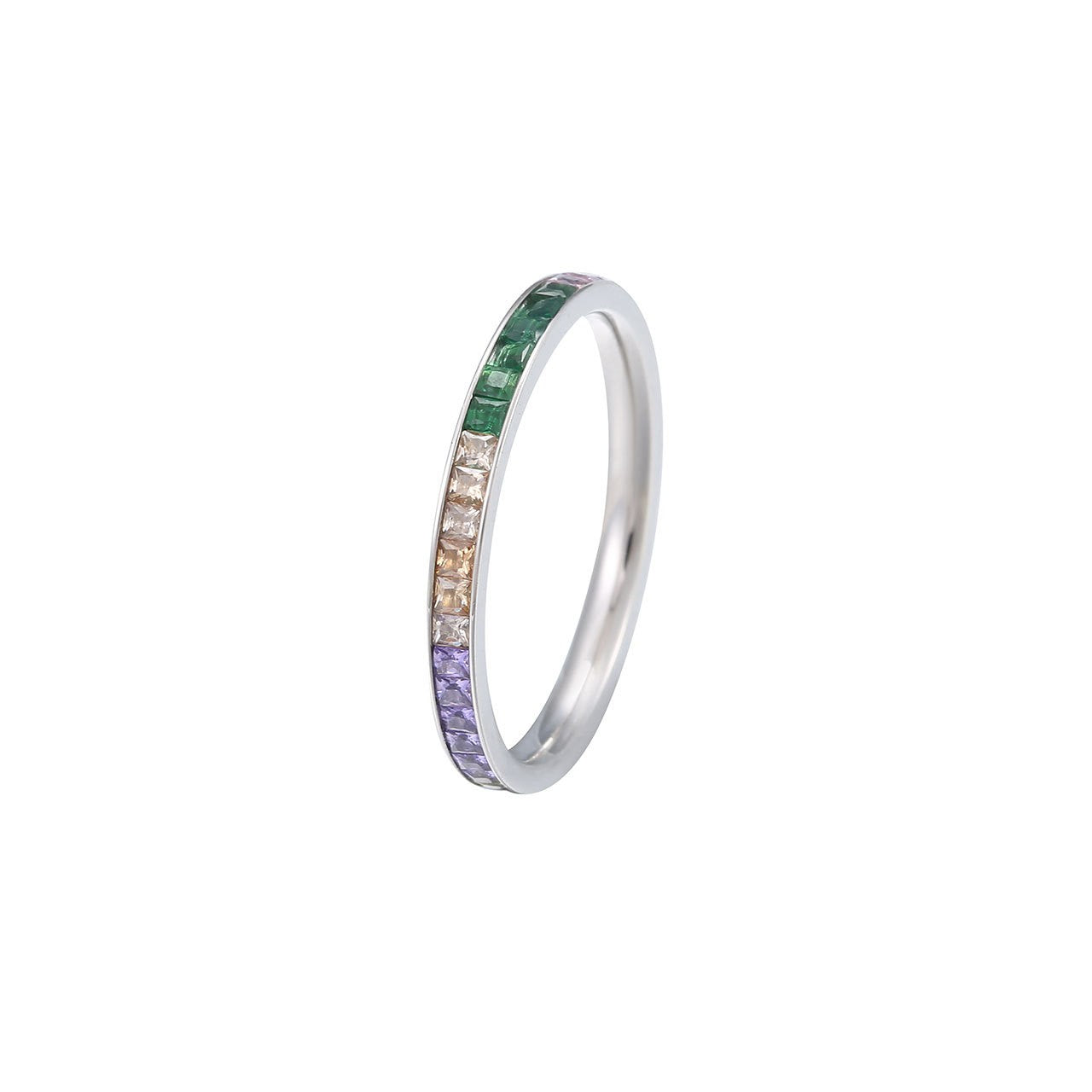 Silver Rainbow Channel Set Eternity Ring