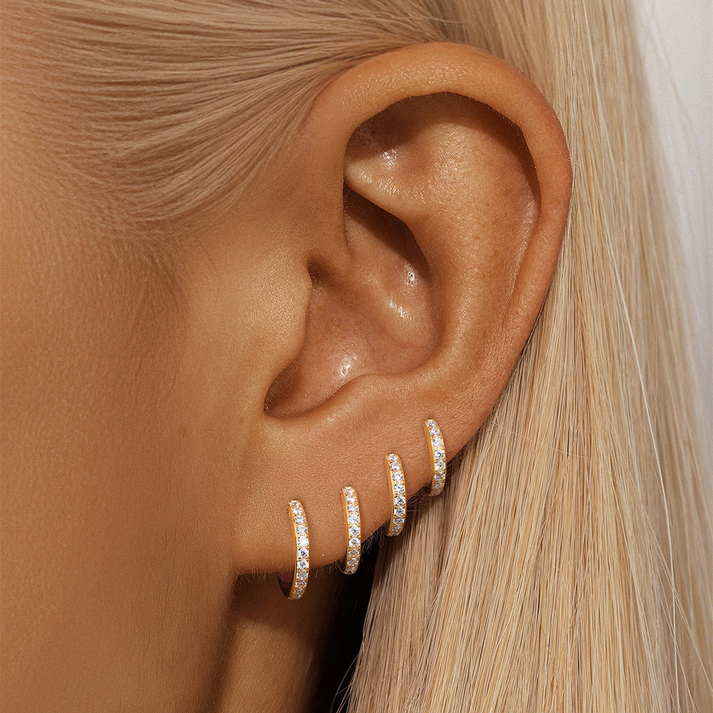 Pave CZ Hybrid Huggie Flatback Stud in Sterling Silver (1pc single)