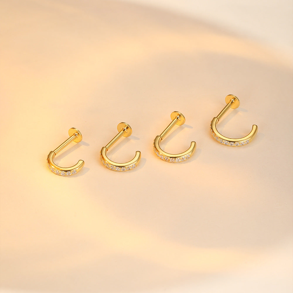 Pave CZ Hybrid Huggie Flatback Stud in Sterling Silver (1pc single)