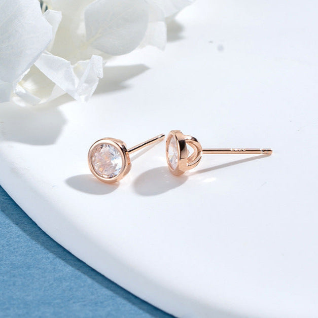 Round Bezel CZ Studs in Sterling Silver