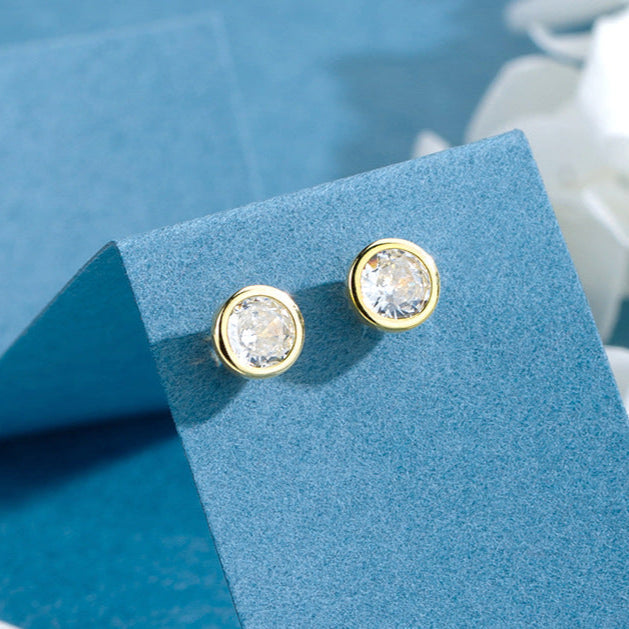 Round Bezel CZ Studs in Sterling Silver