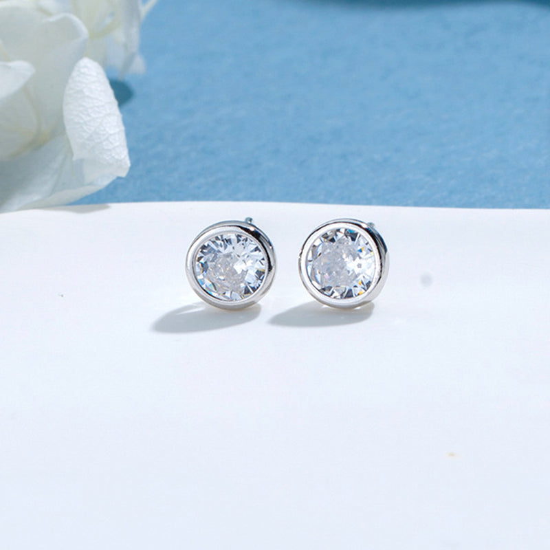 Round Bezel CZ Studs in Sterling Silver