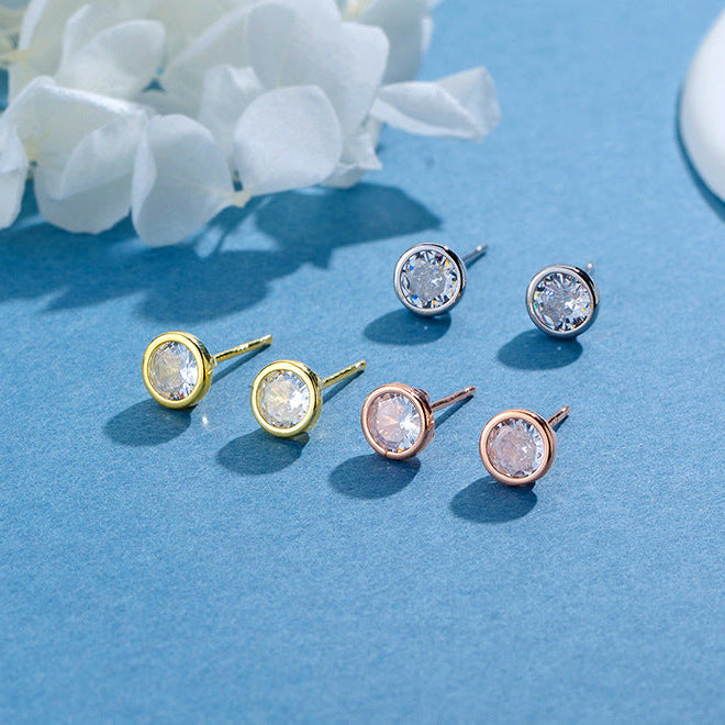 Round Bezel CZ Studs in Sterling Silver