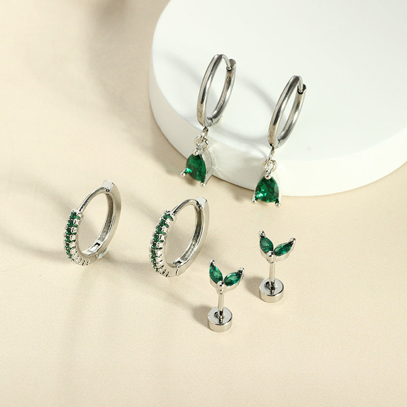 Waterproof Silver Glow Green Earring Set