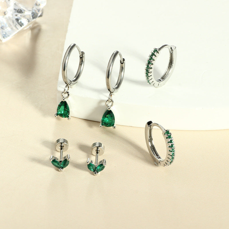 Waterproof Silver Glow Green Earring Set