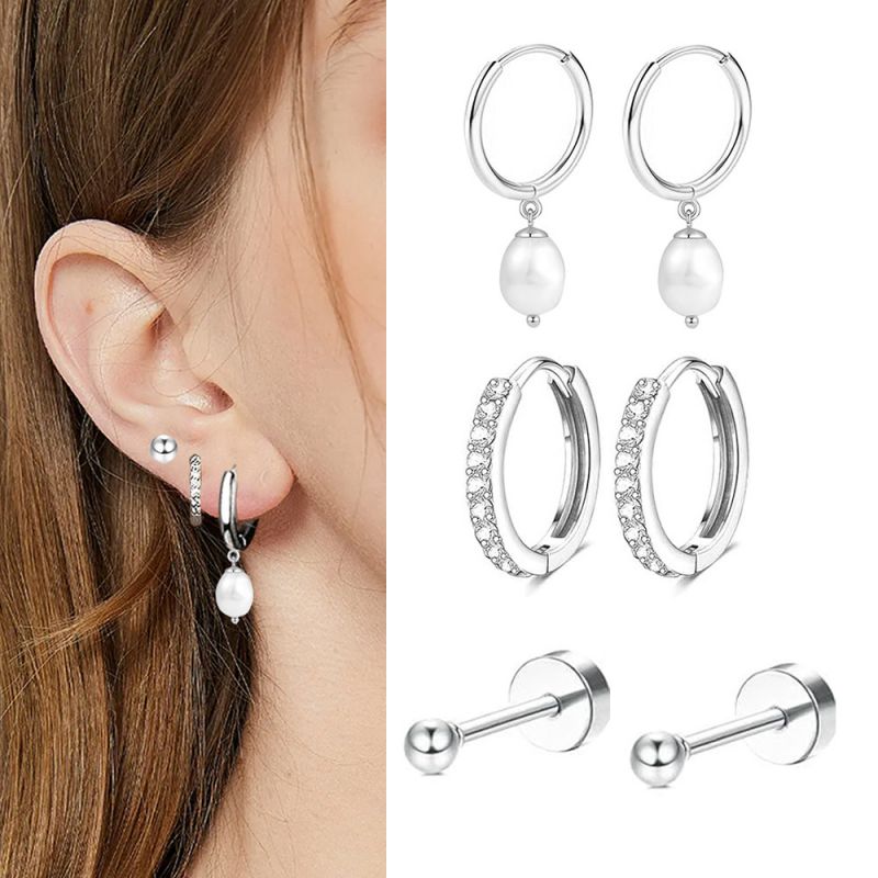 Waterproof Silver Pearl Earring Set