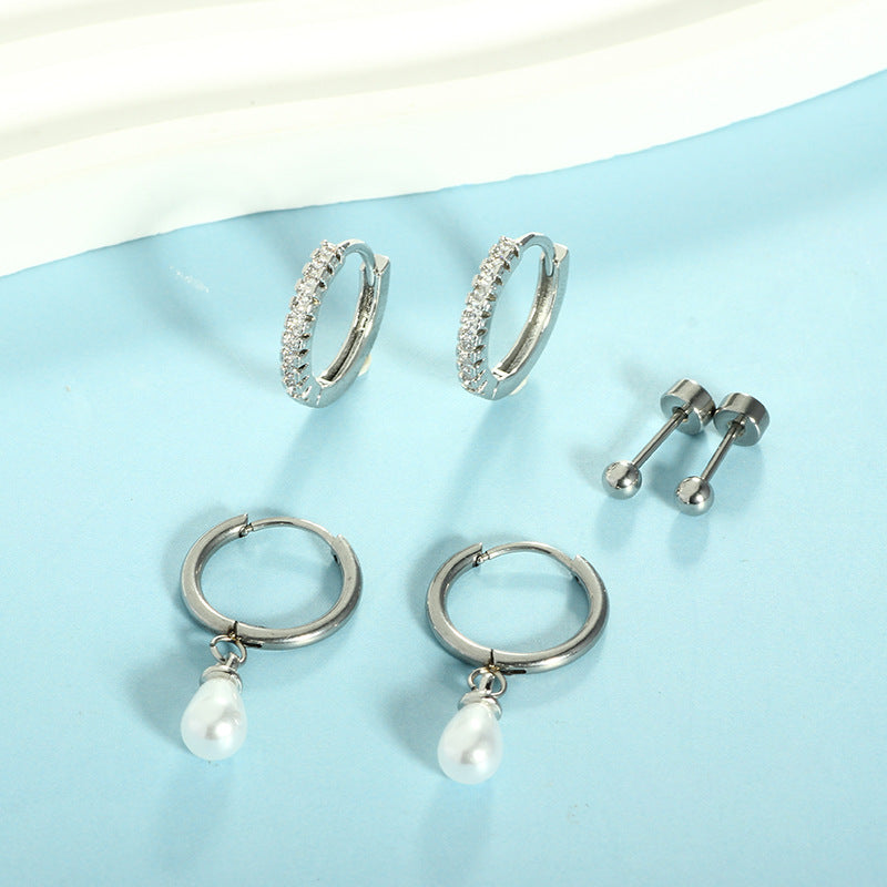 Waterproof Silver Pearl Earring Set