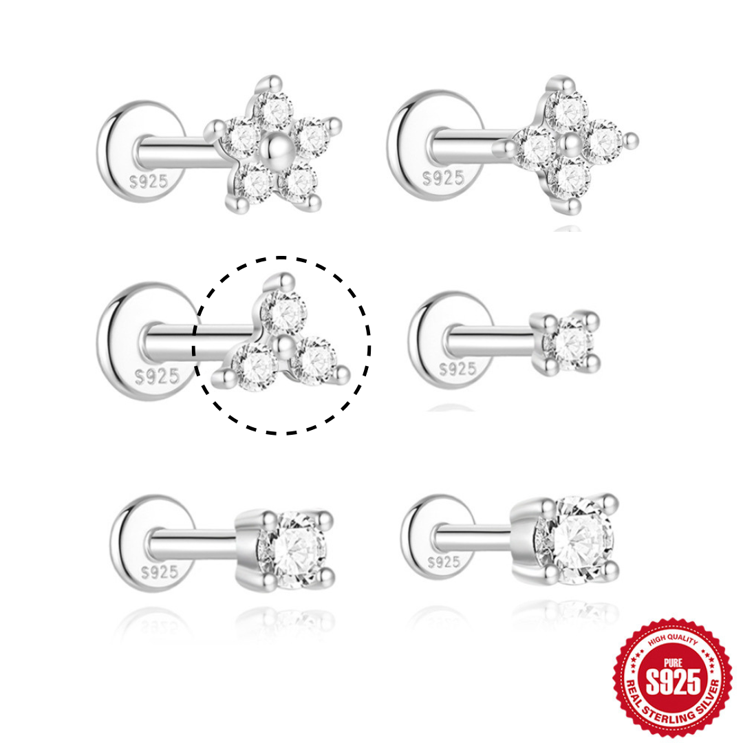 Trio Moissanite | Sterling Silver Flat Back Stud