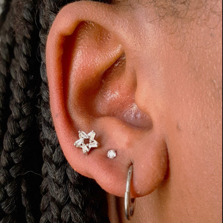 Cubic Zirconia | Stainless Steel Flat Back Stud 16G Gauge