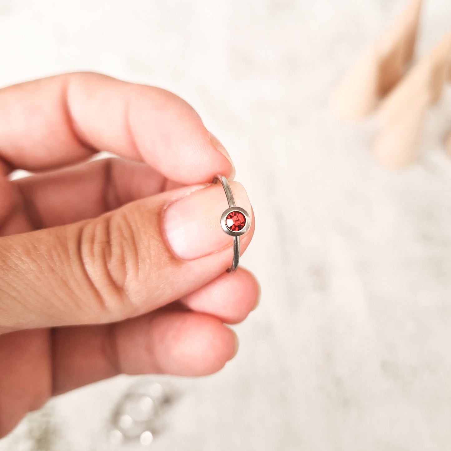 July cubic zirconia coloured birthstone ring made from stainless steel. The gemstone represents the month you were born in.